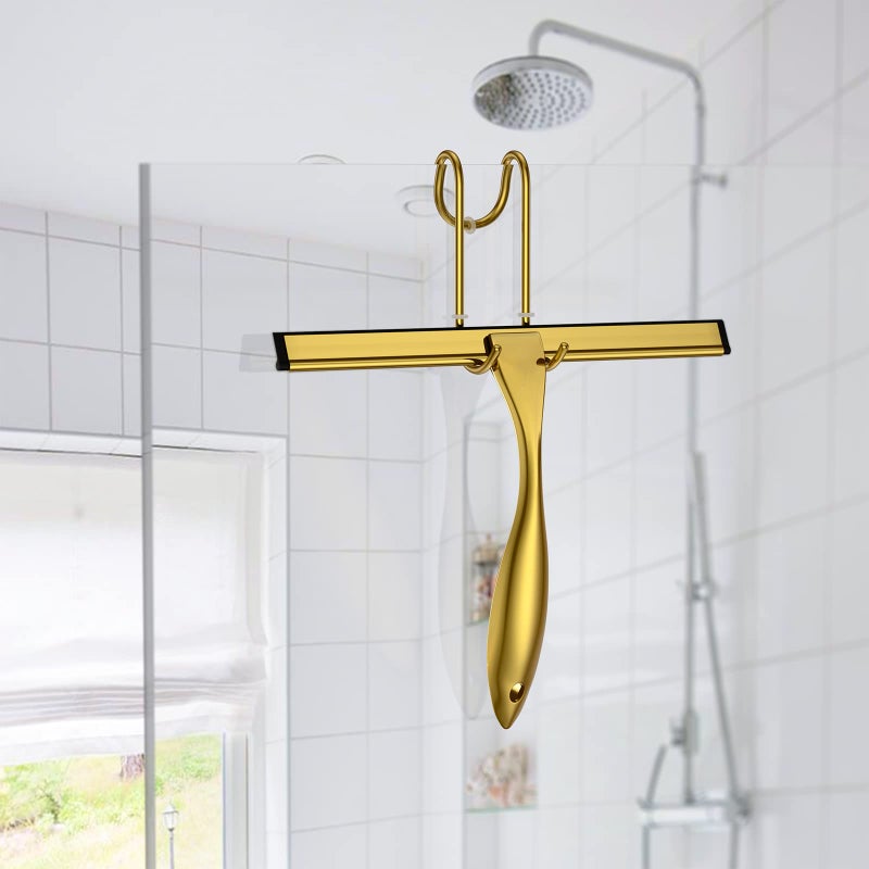 SSTOOHL Shower Squeegee for Glass Door 12-Inch Stainless Steel Bathroom Squeegee Window Wiper  100% Streak-Free  Includes Shower Door Hook and Adhesive Hook  for Window Mirror Tiles Car All-Purpose Squeegee - Image 3